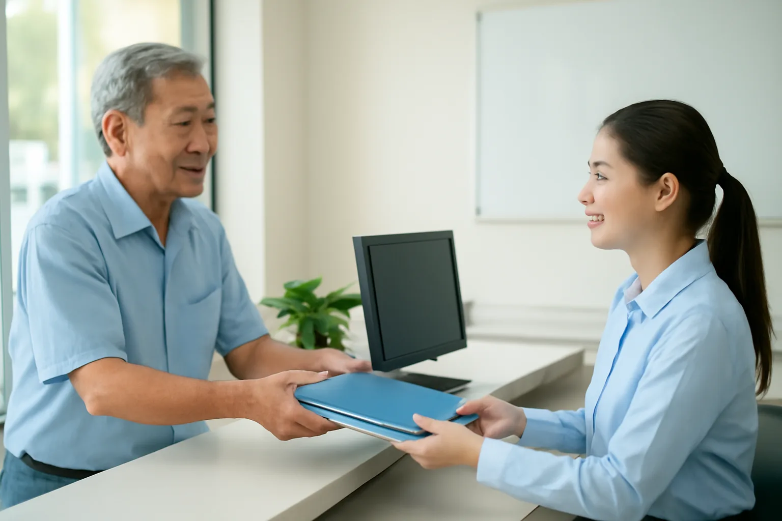 Người dân nộp hồ sơ nhà đất tại quầy tiếp nhận của trung tâm phục vụ hành chính công